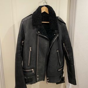 $6,210 BALMAIN leather shearling moto jacket